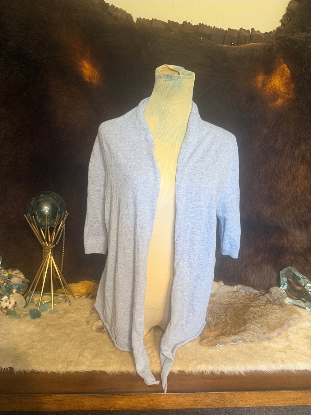 Light Blue Open-Front Women’s Cardigan Sweater L (1825)